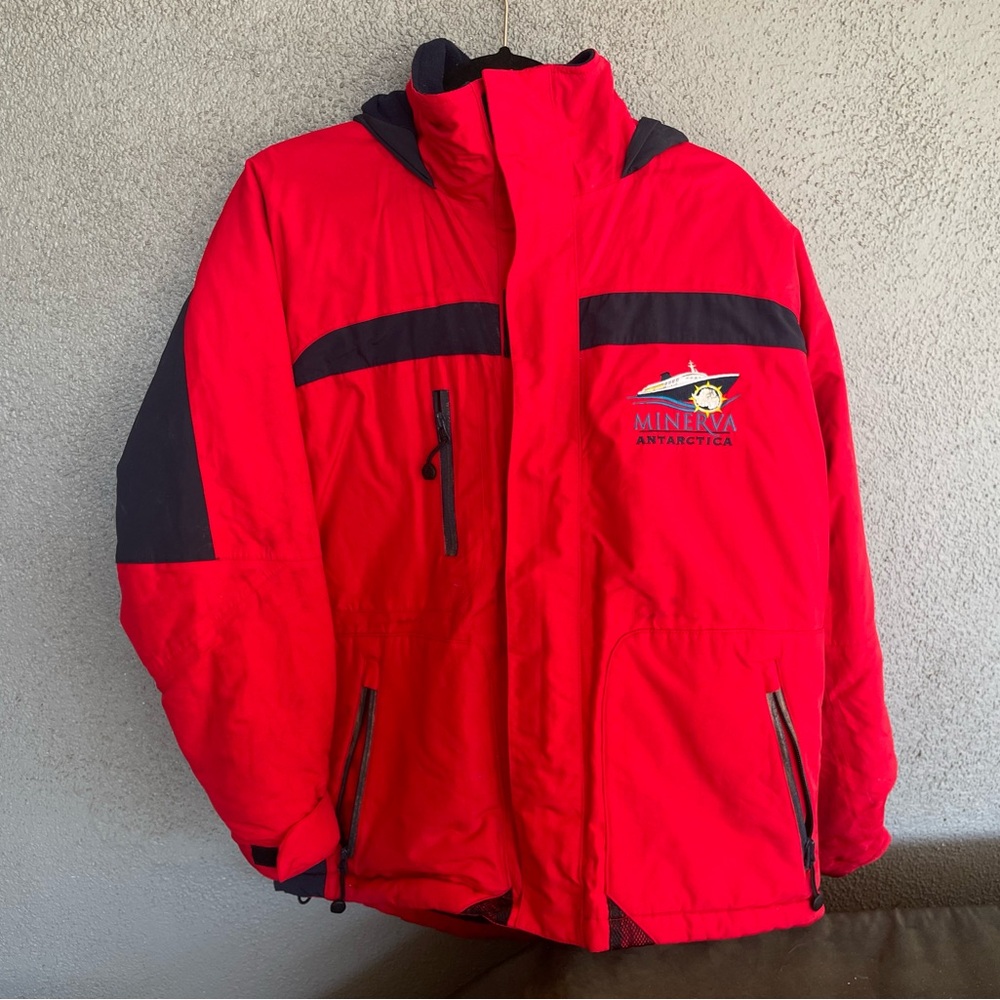 Red and Blue warm Jacket with Embroidered Logo